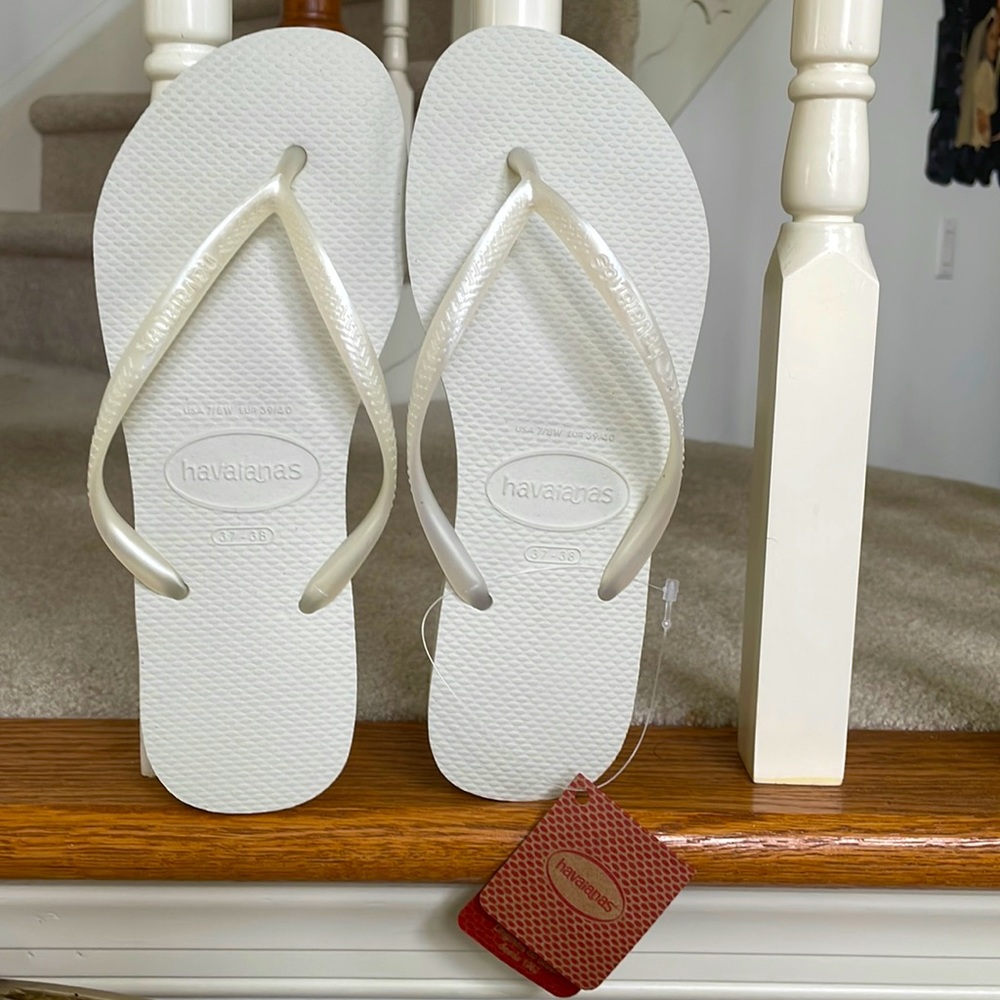 Very popular Havaianas sandal (flip-flop) in white.